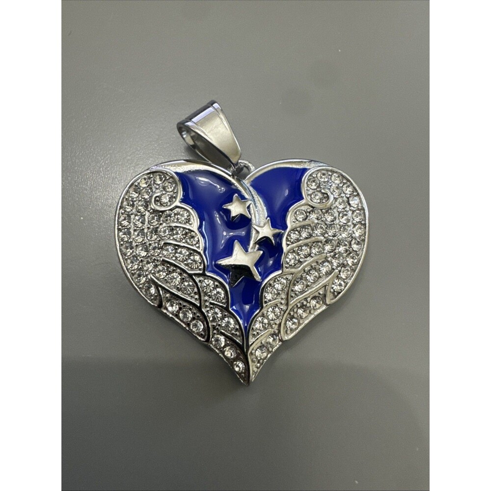 Heart Shaped Angel Wings Pendant Silver Tone Stainless Steel Gift 24” Necklace